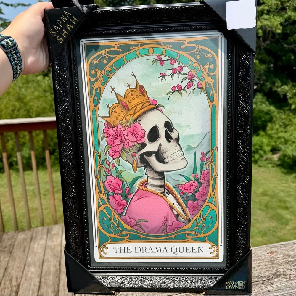 NEW Sapna Shah The Drama Queen Tarot Card Style Black Framed Wall Art 18x12in